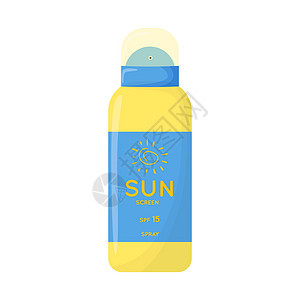 护肤品 防晒 防紫外线喷雾 带有 SPF 的防晒产品管 夏季化妆品 在白色背景上孤立的平面矢量图卫生护理治疗旅行老化管子温泉日光图片