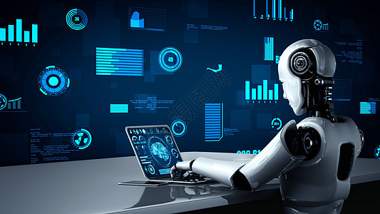 工业工厂未来机器人人造人工智能素甲酸黄素AI虚拟现实动画片宇宙智力机械男人人工智能工程制造业电脑图片