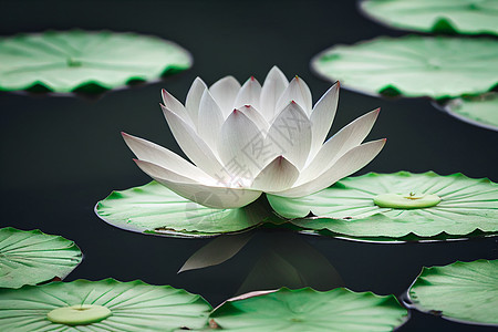 3D插图 池塘中的白莲花花盆 在模糊背景中被隔绝 概念蓝色异国热带叶子植物群植物学花瓣情调荷花植物图片