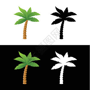 棕榈树图标植物叶子树干旅行热带白色树木海滩天堂黑色图片