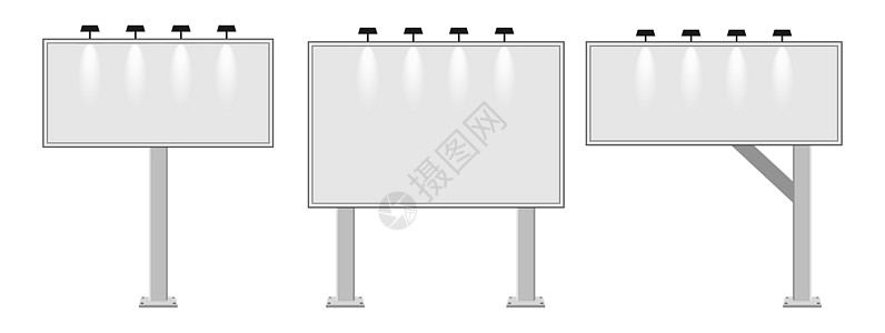 道路广告牌逼真的模板集 广告面板水平户外模型设置 街头广告照亮了囤积空空的空白布局 矢量图图片
