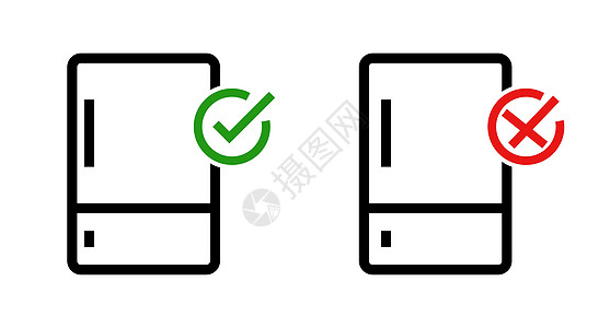 冰箱可用图标和冰箱不可用图标集 冰箱故障 向量图片