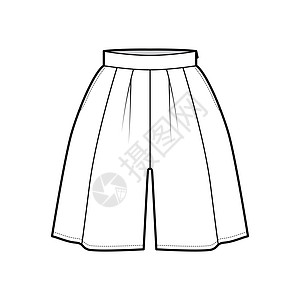 短裙短裙切洛特技术时装图 用小长度 超长的双轮光 厚腰带 侧拉链小样棉布男人服装织物女性服饰女士男生计算机图片