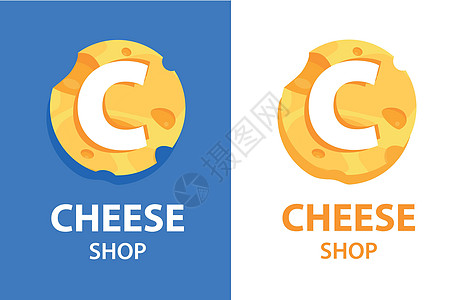 奶酪店     蓝白背景的矢量圆形标志图片