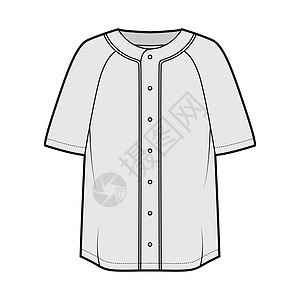 Shirt棒球按钮前技术时装插图 用拉布兰短袖 扣子 超大尺寸团队球衣织物垒球腰部袖子女装运动装设计衣服图片