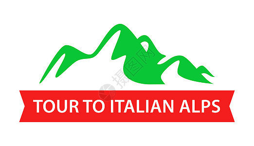 意大利阿尔卑斯山之旅 意大利民族色彩的旅行徽章设计-矢量图图片