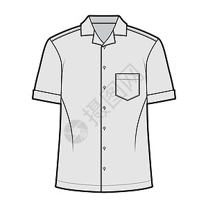 Shirt阵营技术时装插图 短袖 角孔口袋 放轻松 扣下 开锁设计管道工作服饰棉布男性商业计算机衬衫衣服图片