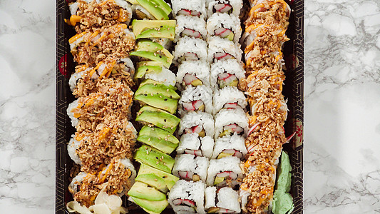 预包装寿司食物蔬菜民族海鲜文化高架遗产食品背景图片