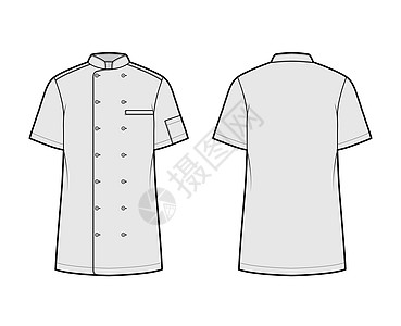 Shirt烘烤店主厨师制服技术时装插图 短袖 湿口袋 放轻松 穿双胸衣袖子牛仔布衬衫面包师计算机食物成人小样衣领服饰图片