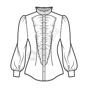 Shirt习惯 技术时装插图 用长网袖 刺花 薄贴 衣领 纽扣 古董男人牛仔布按钮绘画工作下巴计算机袖子衣服口袋图片