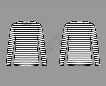 Shirt水手Basque技术时装图解 长袖 外衣长度 勺颈 超大尺寸的法国服装球座纺织品计算机青年衬衫插图设计小样球衣女性图片