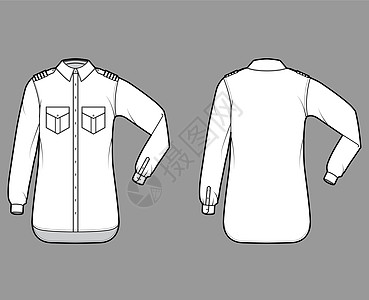 Shirt飞行员航空技术时装插图 用切片 手肘折叠长袖 角扇形口袋水兵航空公司女孩成人小样队长织物全体男性男人图片