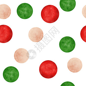 水彩手绘制的无缝图案与红色绿色绿蜜蜂波尔卡圆圆圆圆 摘要几何结构打印;圣诞节冬季节庆背景元素背景图片