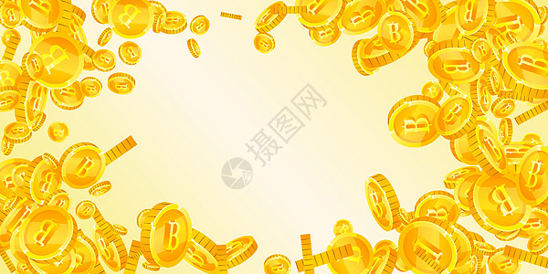 泰国铢硬币下跌 黄金散落THB空气财富金属利润宝藏运气现金金币百万富翁收益图片