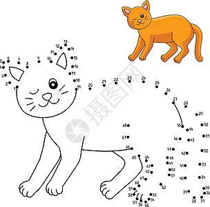 Dot 点到小孩子们的 Dot Cat 色彩页面猫咪孩子们猫科图画书彩页填色染色插图儿童小猫图片