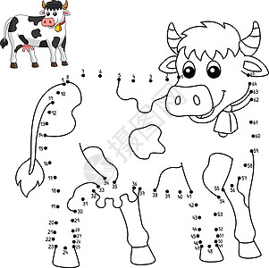 Dot 点到儿童Dot Cow 色彩页面图画书染色动物插图填色孩子们彩页奶牛农场图片