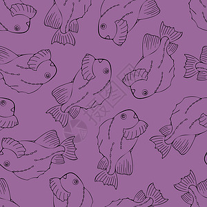 无缝模式 与黑鱼 在紫罗兰背景上图片