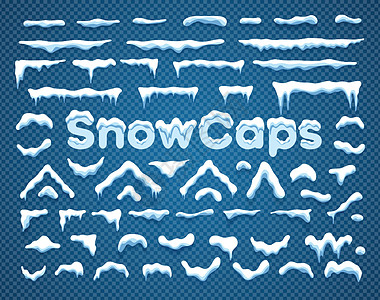 带雪花和冰柱矢量的雪盖降雪工具阴影滴水季节风格雪帽成套装饰艺术背景图片