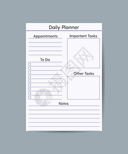 每日计划可打印模板矢量 空白的白色笔记本页面字母大小 一天的业务组织者日程安排页面 以进行有效规划 纸 矢量插图设计时间日记办公图片