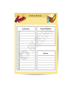 可爱的幼稚学校时间表 带学习用品的孩子的每日例行计划模板 可打印的规划师 学生日记 儿童文具套装 待办事项列表图片