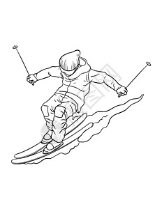 孩子们孤立的彩色页面娱乐运动运动员插图手绘填色活动彩页消遣滑雪者图片