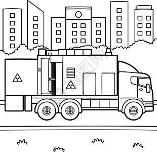 XRay卡车儿童车辆彩色页面填色扫描孩子们彩页插图货物手绘染色图画书运输图片