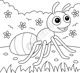 幼儿蚂蚁动物颜色页面插图工人团队手绘填色本彩页绘画染色昆虫图画书图片