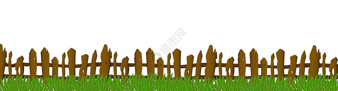 绿草和旧棕色栅栏 在白色背景外壳天气墙纸边界植物横幅晴天季节插图阳光图片