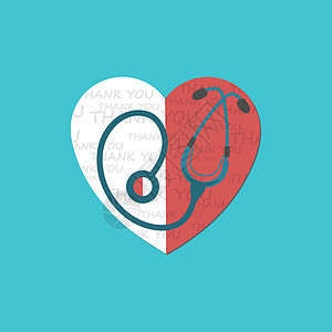 平面设计 红色和白色的心 带有内置医疗仪器听诊器 矢量图标 医生喜欢支持标志 感谢医生 护士 验尸官爆发符号 支持概念 会徽图片