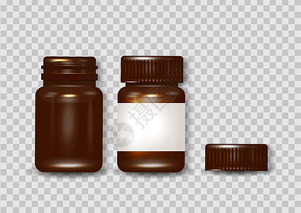 真实的塑料棕色瓶子 装模版 矢量插图制药产品包装药片盒子酸奶药店抗生素药剂药物图片