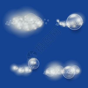 四个版本的香波和泡沫病媒图解 以蓝底云层形式含有肥皂的泡沫图片