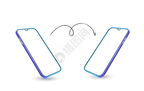 两个不同角度的智能手机 在白色背景上隔离的手机 样机的不同侧面 智能手机通用设备 3D 逼真的小工具图片