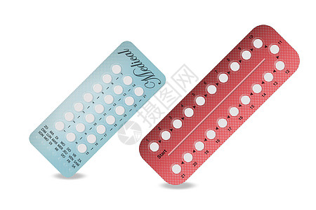 红色 蓝色避孕药的包装 避孕药 荷尔蒙药 避孕药 女性口服避孕药 计划怀孕的概念 现实的水泡与避孕药图片