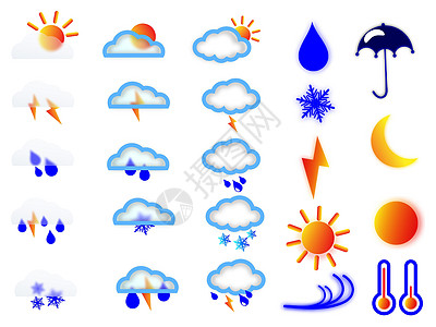 气象图标 一组关于天气的矢量符号插图 天气预报工具栏登记表 等等图片