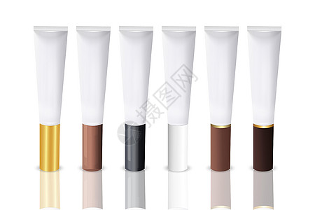 矢量 3d 逼真塑料 金属白色唇膏 眼霜 奶油管 白色背景隔离的包装套装 牙膏 化妆品 奶油 牙膏样机的设计模板 正视图图片