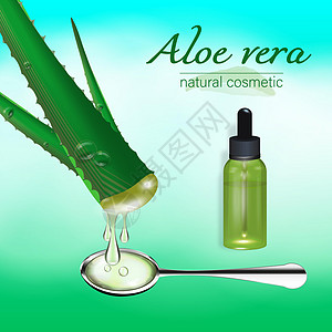 Aloe vera工厂 配有流动果汁和玻璃浸泡瓶 Collagen血清包装布局;海报模板 配有美容化妆品广告;现实的3d矢量图解图片