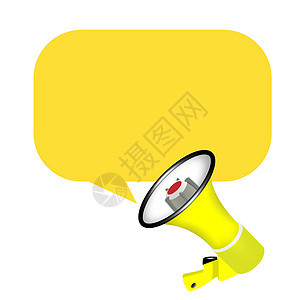 矢量逼真的 3d 简单黄色扩音器 白色背景上带有语音气泡 设计模板 横幅 Web 议长的标志 公告 注意的概念喇叭闪电商业广播力图片