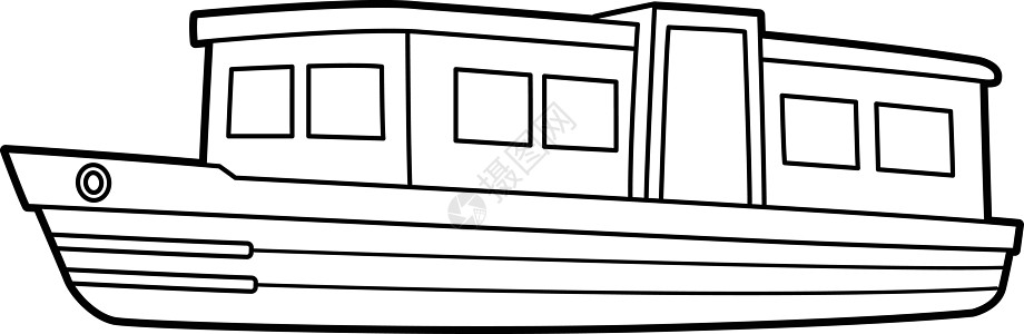 儿童用窄船车辆彩色页面染色图画书景观绘画旅行运输运河插图手绘填色本图片