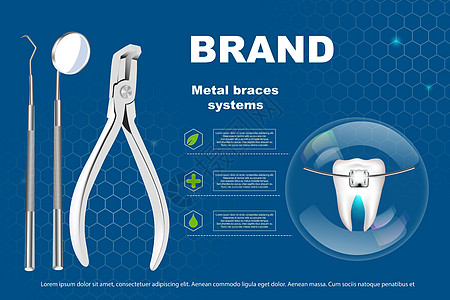 3d 矢量图 带牙套的逼真牙齿 对齐牙齿的咬合 牙列与牙套 牙套矫正正畸护理卫生凹痕药品曲线诊所治疗工具设计图片