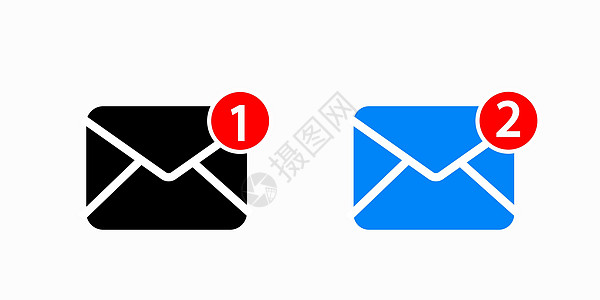 新建消息或收件箱通知矢矢量图标 一和两封收到的电子邮件信息在框中图片