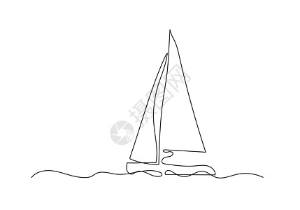 海上帆船的连续线绘制 最小化艺术插图草图绘画涂鸦运输图片