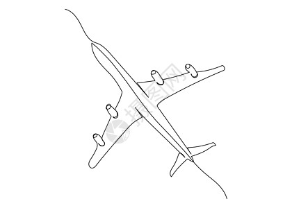 连续绘制一架飞机的线条 最小化艺术插图运输涂鸦航班草图天空绘画背景图片