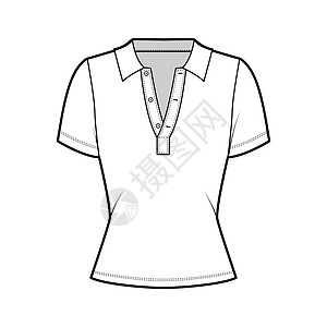 波罗衬衣技术时装插图 上面有棉衫短袖 合身身体和前外服扣子设计计算机孩子们女性袖子绘画球衣棉布球座衬衫图片