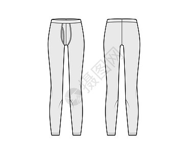 Long Johns 内衣技术时尚插画 带弹性腰带 垂直飞针织裤服装内衣设计孩子们睡衣短裤裤子女性运动身体健身房草图图片