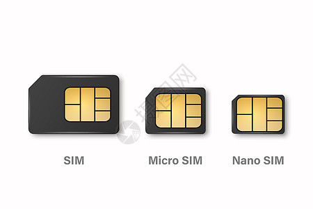 矢量 3d 逼真的黑色塑料 Sim Micro Sim Nano Sim 卡模板集隔离 用于样机 品牌的 Sim 卡设计模板 顶图片