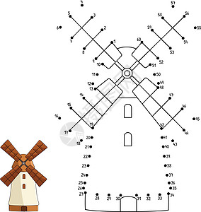 孩子们的点到点风车彩色页面图片