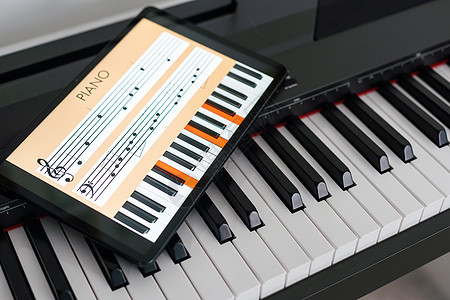 关于平板乐器和乐器概念的钢琴合成器应用安慰技术药片体积电子产品岩石音乐会键盘创造力打碟机图片
