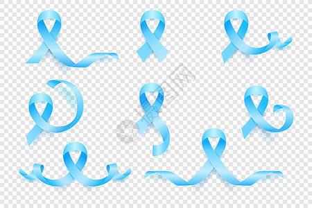 矢量 3d 逼真的蓝丝带集 前列腺癌意识符号特写 癌症丝带模板 世界前列腺癌日概念疾病保健丝绸卡片女性插图抗癌浅蓝色蓝色幸存者图片