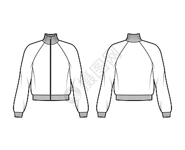 长袖的拉链运动衫技术时装插图 用棉衣 临时用品 抹布 肋骨剪裁毛衣女士衣服夹克球衣女性草图计算机运动套衫图片