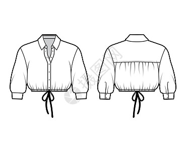 裁剪衬衫技术时装插图 包括基本项圈 肘袖 抽筋 前纽扣加固服饰裙子丝绸办公室脖子女士纺织品计算机身体织物图片